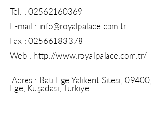 Royal Palace Kuadas Hotel iletiim bilgileri
